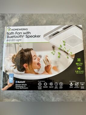 Homewerks Bath Fan Bluetooth Speaker LED Light 1.5 Sones OPEN BOX NEVER USED